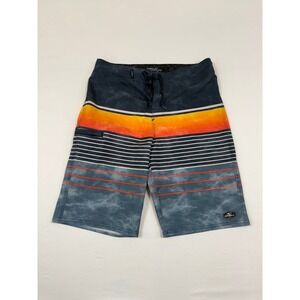 O'Neill Hyperfreak Mens Board Shorts Blue Orange Striped Size 28 Pocket